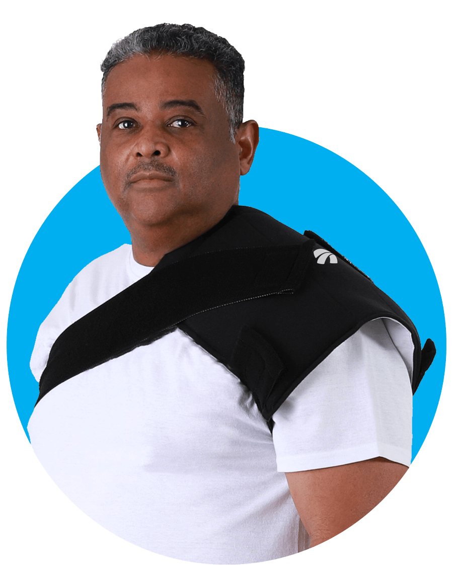Patient Wearing SMI Shoulder Cold Therapy Wrap