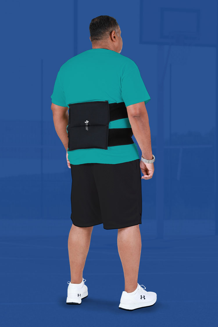 Man wearing a SMI Cold Therapy Wrap on a basketball court