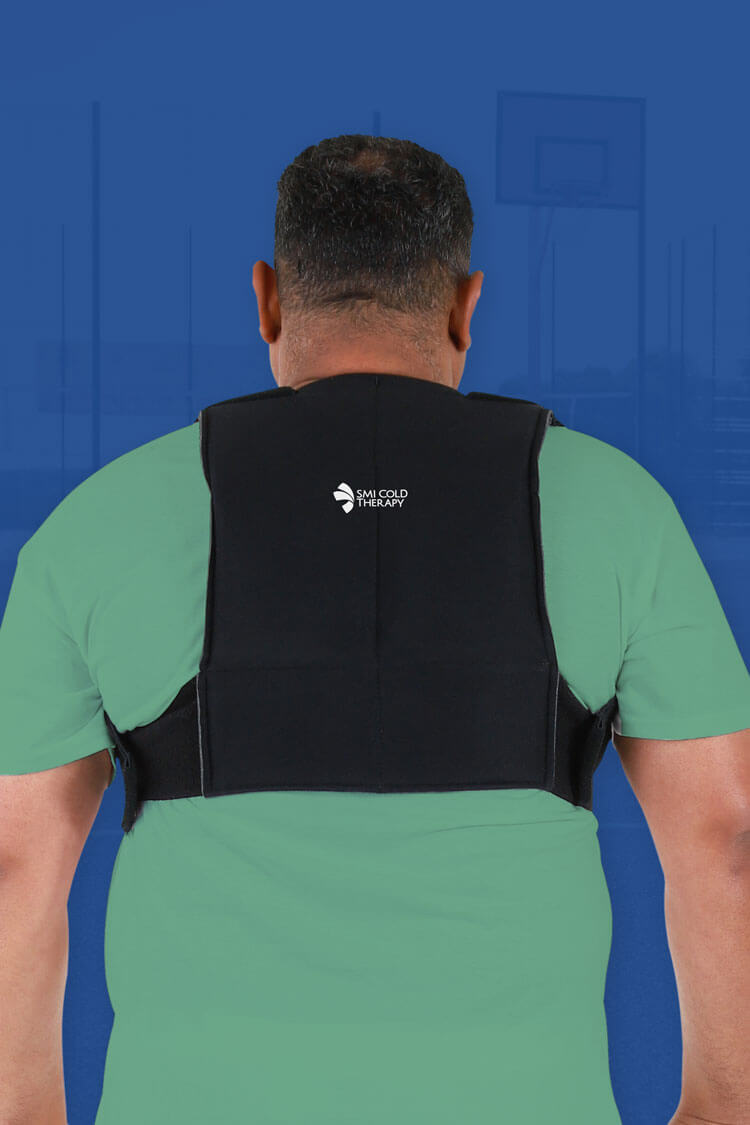Man Wearing a SMI Cold Therapy Thoracic Wrap