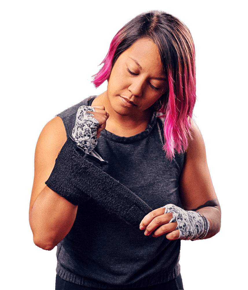 Woman wearing an SMI Hand/Wrist/Elbow Wrap