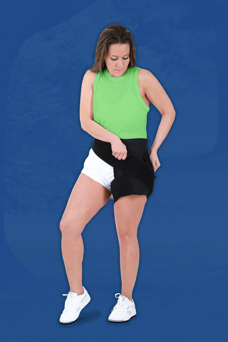Woman wearing a SMI hip wrap