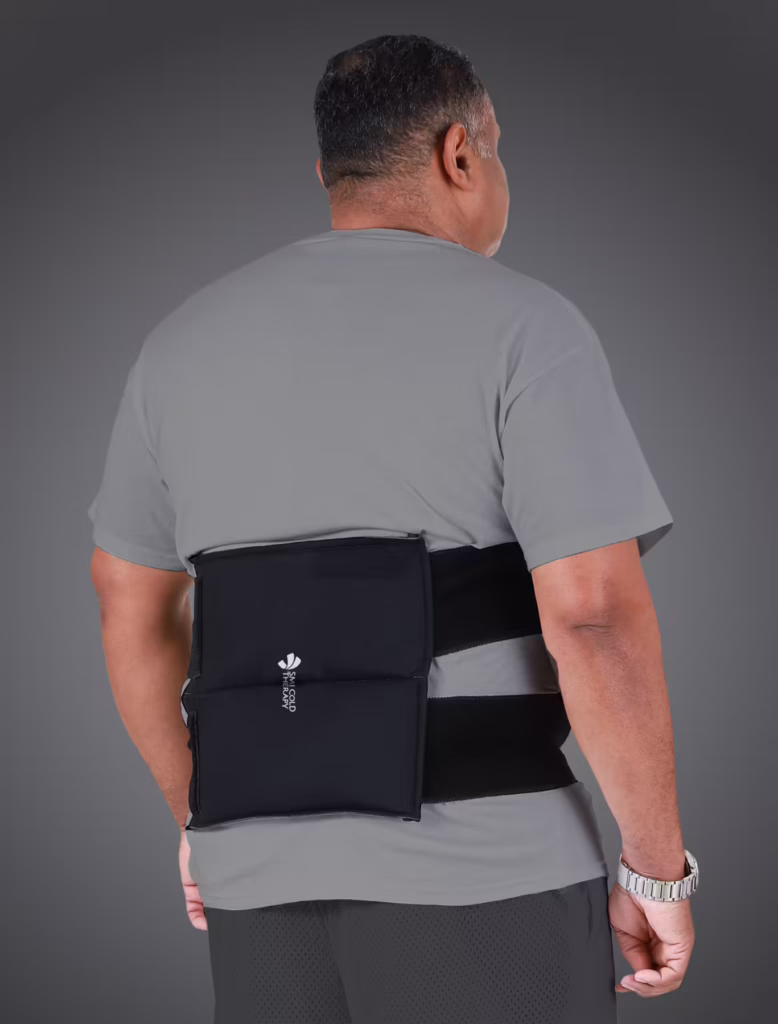 Man wearing an SMI Cold Therapy Back Wrap