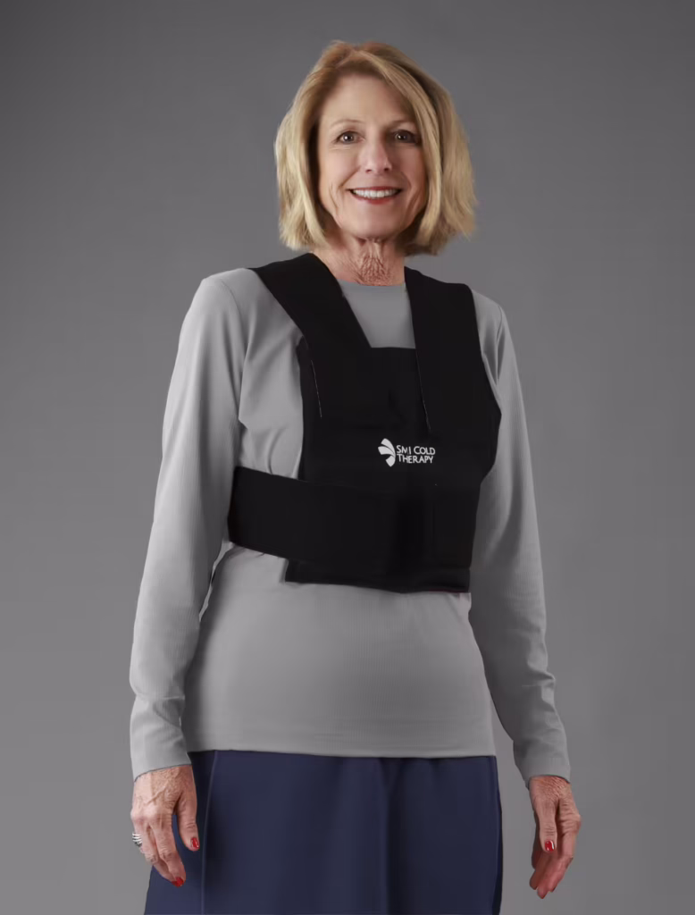 Woman wearing an SMI Cold Therapy Cold Vest
